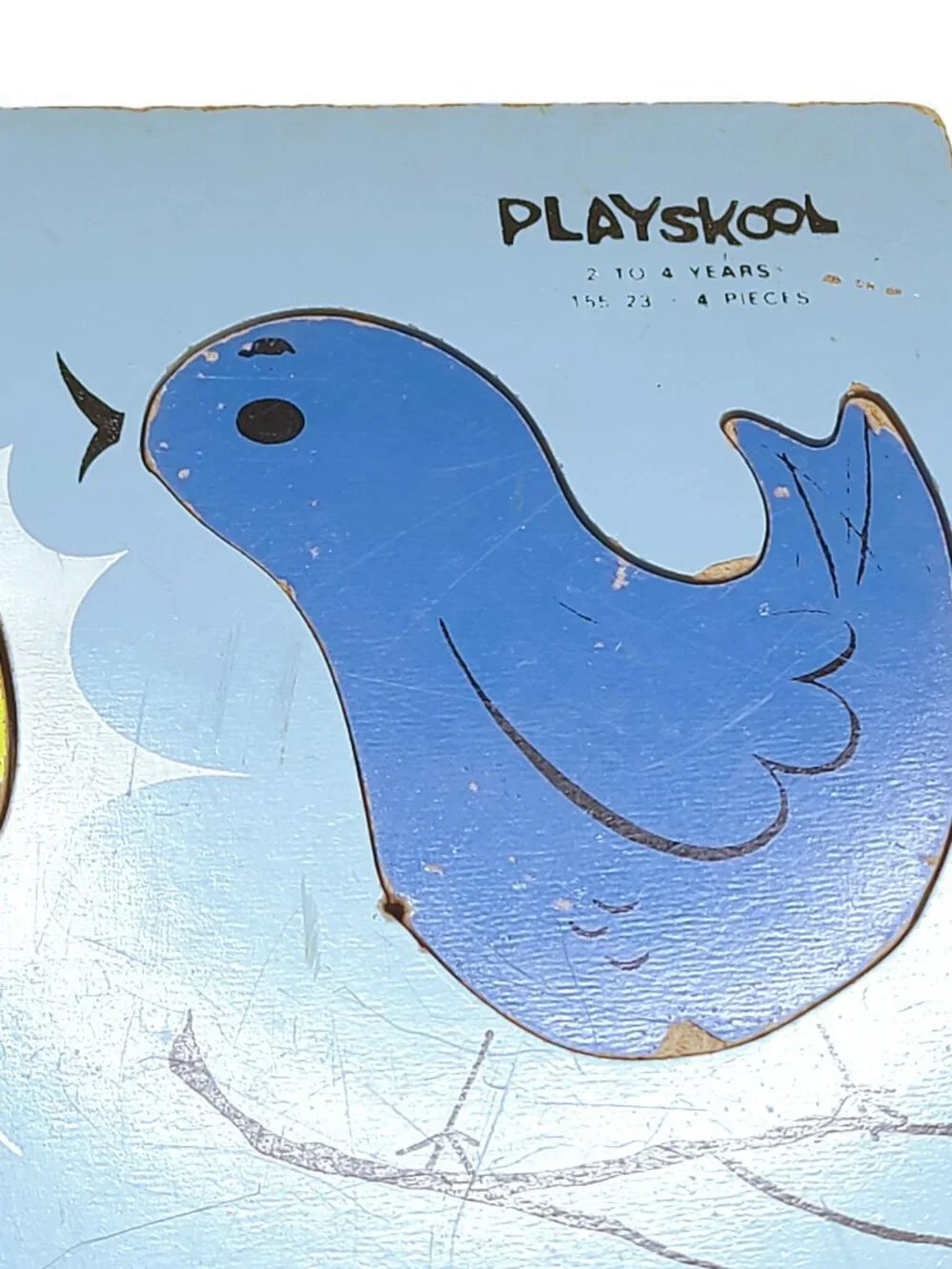 Vintage Playskool Colors I See Wooden Puzzle Sun Bird Apple Leaf 4pc 155-23